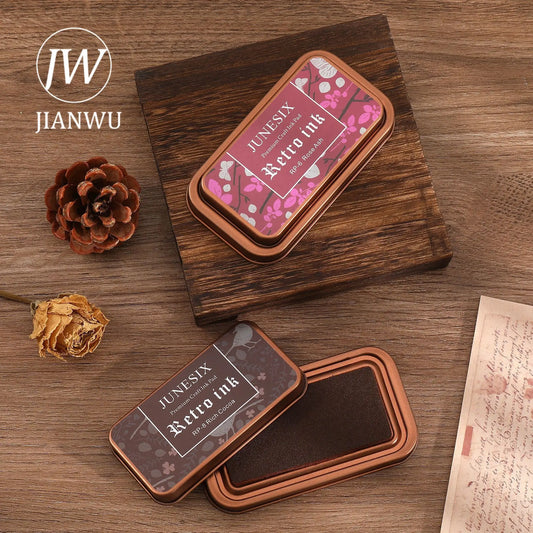 JIANWU Vintage Iron Box Colorful Seal Stamp Inkpad Journal Material Collage Creative DIY Student Supplies Stationery