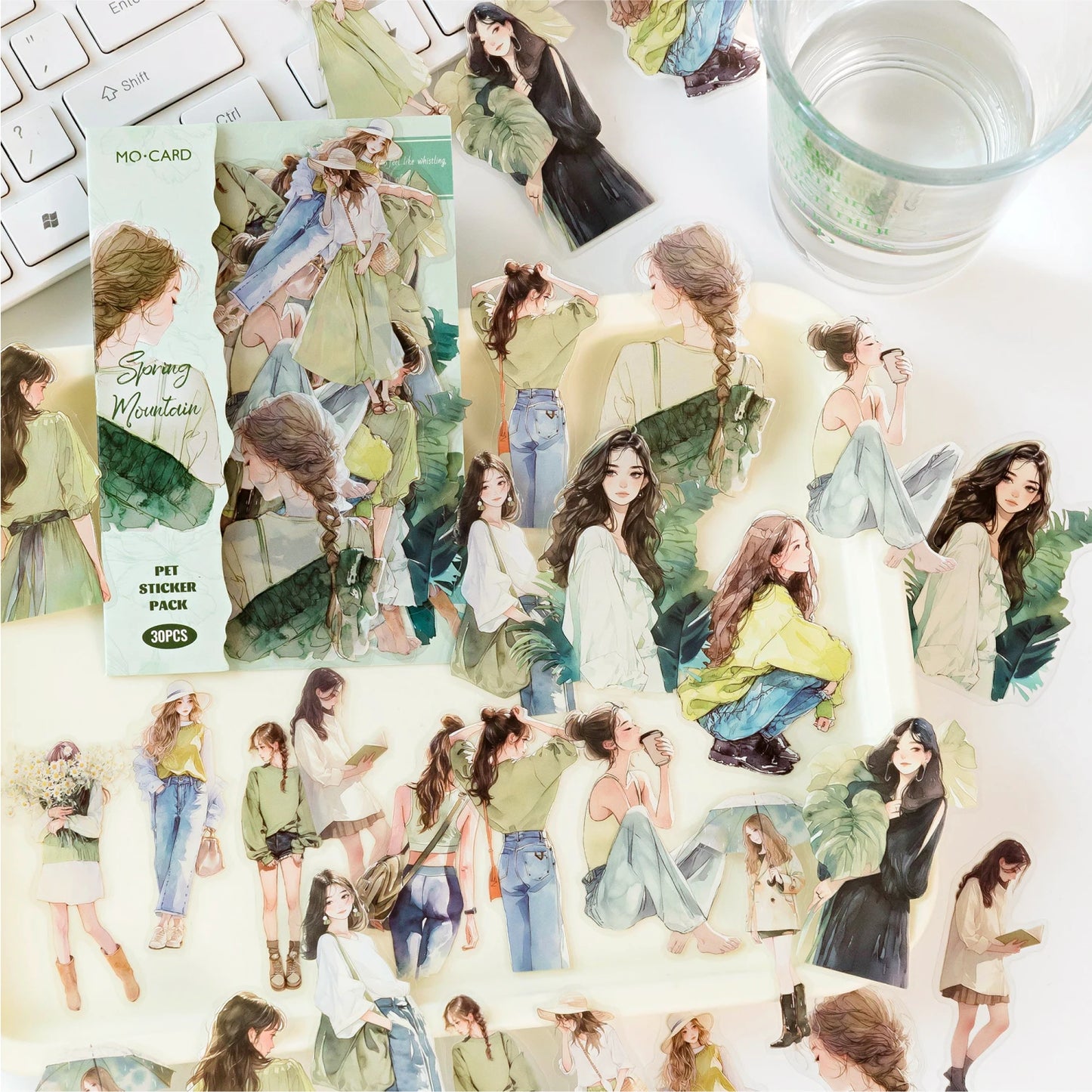 JIANQI 30pcs/pack PET Ins Stickers Girls Life Combo Kit DIY Scrapbooking Materials Collage Stationery Decor Diary Supplies
