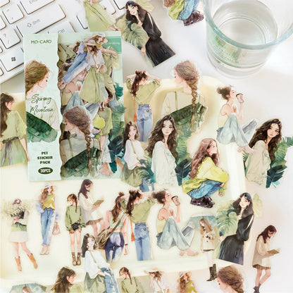 JIANQI 30pcs/pack PET Ins Stickers Girls Life Combo Kit DIY Scrapbooking Materials Collage Stationery Decor Diary Supplies