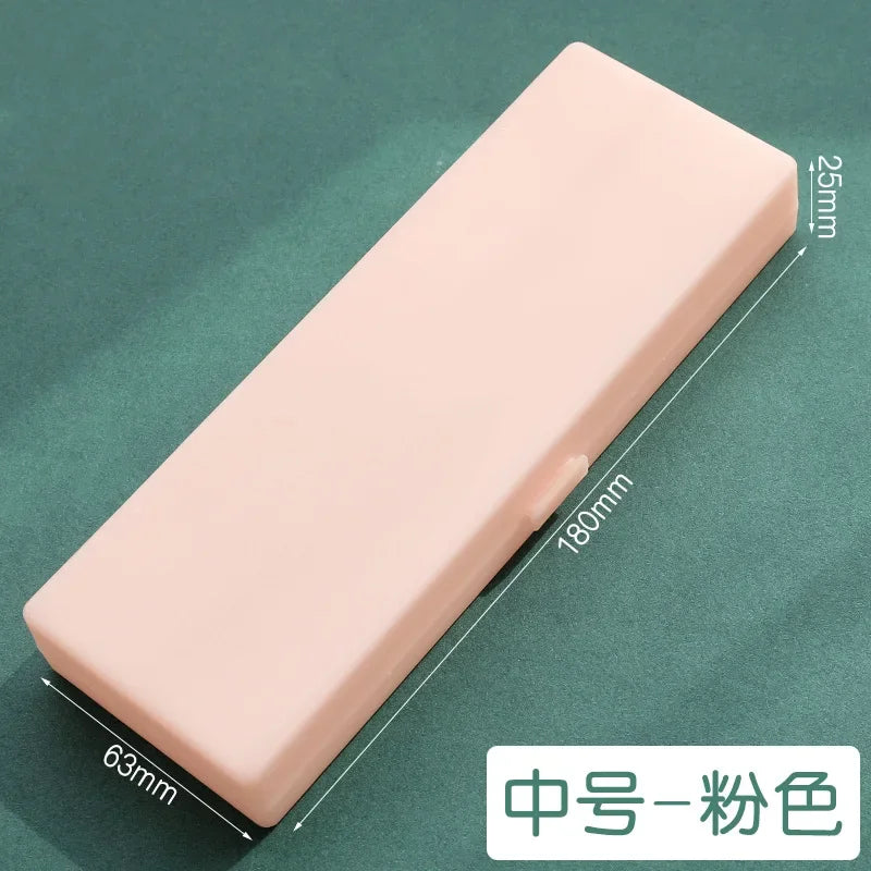 Pencil Cases School Office Simple Matte Transparent Plastic Box Frosted Pink Green White Pens Storage Stationery Supplies