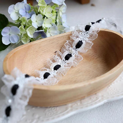 1 Yard Lolita lace Lvory Bead Ruffled Lace Fabric Edging Satin Ribbon DIY Clothing Curtains Furniture Decorations 3.5cm Wide