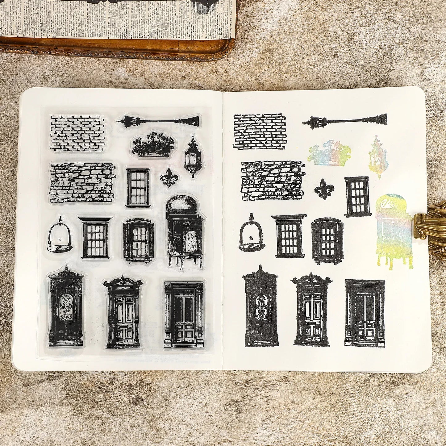 JIANWU Vintage Door Window Hot Air Balloon Material Collage Landscape Transparent Silicone Stamp Creative DIY Journal Stationery