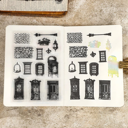 JIANWU Vintage Door Window Hot Air Balloon Material Collage Landscape Transparent Silicone Stamp Creative DIY Journal Stationery