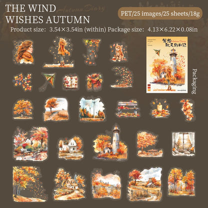 JIANQI 25pcs/pack Autumn Landscape Stickers PET Materials DIY Scrapbooking Art Collage Stationery Planner Decor Diary Sticker