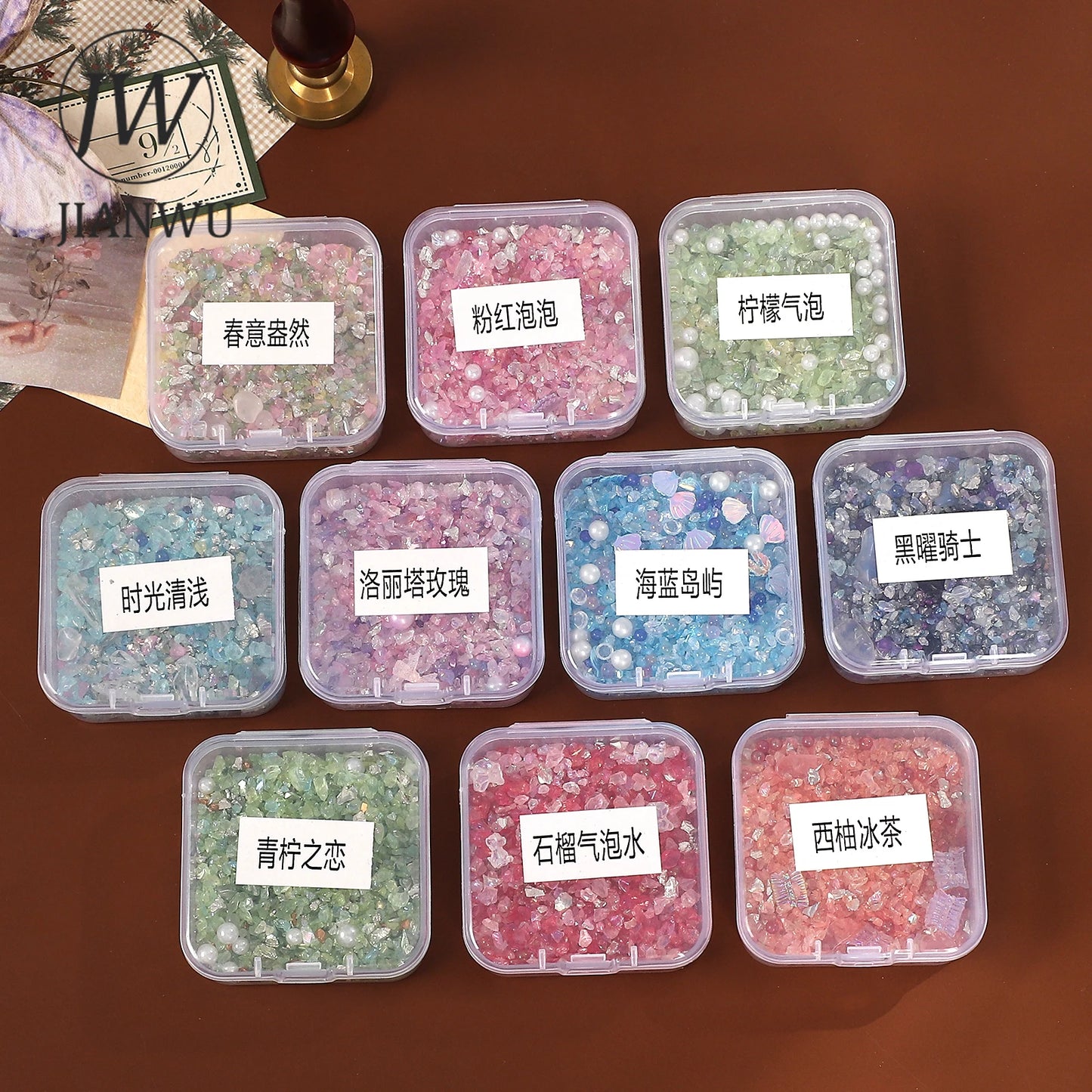 JIANWU Colorful Ore Crushed Stone Journal Material Collage scrapbook Creative DIY Student Supplies Stationery