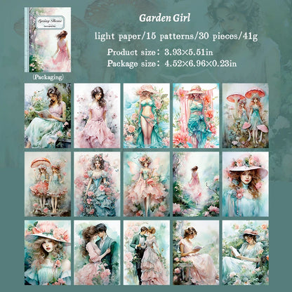 JIANQI 30pcs Vintage Flowers Landscape Materials Paper DIY Scrapbooking Junk Journal Collage Photo Album Retro Background Paper