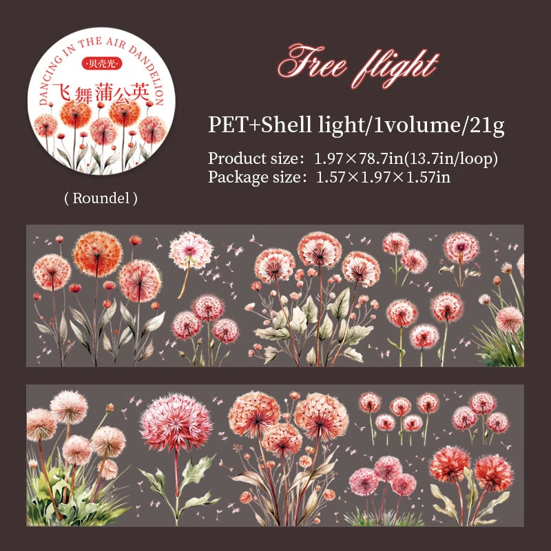 JIANQI 50mm*2m Dandelion flower PET Tape DIY Scrapbooking Decor Photo Album Creative Stationery Collage Materials Stickers