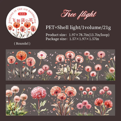 JIANQI 50mm*2m Dandelion flower PET Tape DIY Scrapbooking Decor Photo Album Creative Stationery Collage Materials Stickers