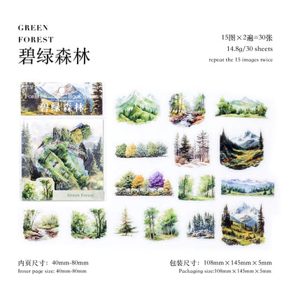 JIANQI 30 pcs/lot Beautiful scenery PET waterproof sticker Pack Retro Art decorative hand tent collage Scrapbooking supplies