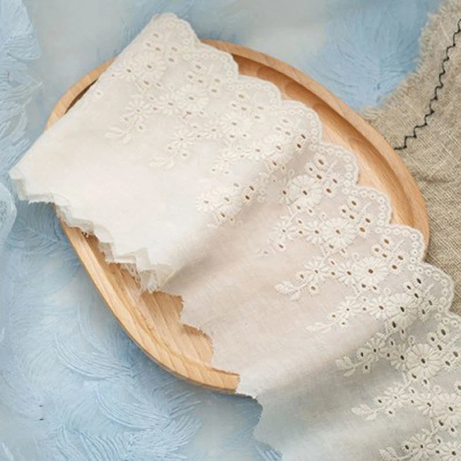 1Yard Multi-Color Flower Hollow Cotton Cloth Embroidery Lace Trim Fabric For Dress Curtain Bed Cuffs  Handmade Sewing Crafts