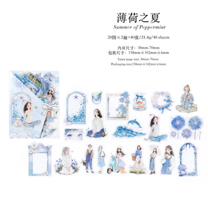 JIANQI 40pcs Four Seasons Girls Stickers Aesthetic Landscape Decor Scrapbook Diary Album Collage material junk journal supplies