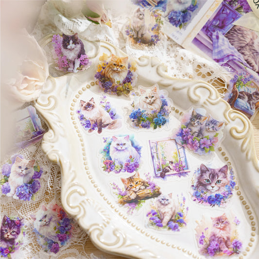 JIANQI 40 pcs Cute Style Cats animals Stickers aesthetic Decorative Diary Album Stationery Stick Labels Junk Journal Supplies