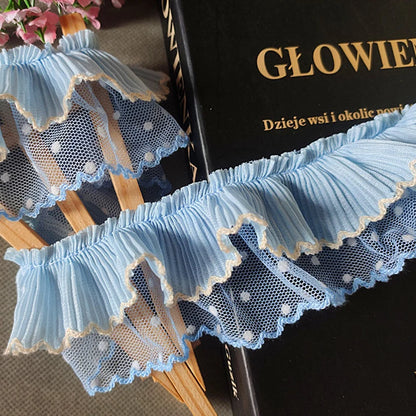 1Yard Blue Pleated Chiffon Lace Fabric DIY Ribbon Sewing Accessories 5cm Wide