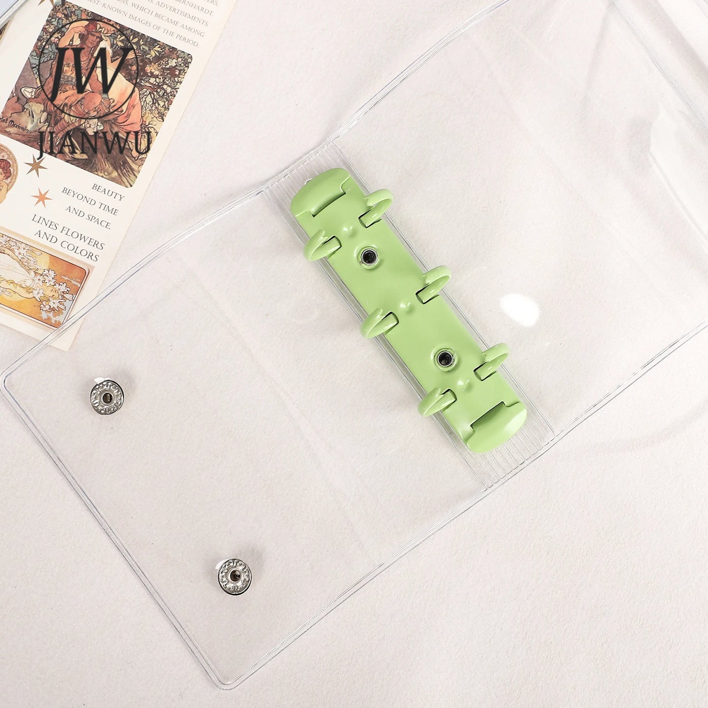 JIANWU Double Buckle A8Mini 3-hole Transparent Loose Leaf Material Storage Notebook Creative Journal Student Supplies Stationery