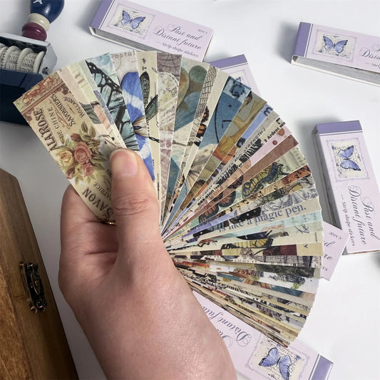 50 pcs/Book Vintage Butterfly Plant Stickers Long Strip Sticker Book Diy Diary Scrapbooking Collage material Stationery Supplies