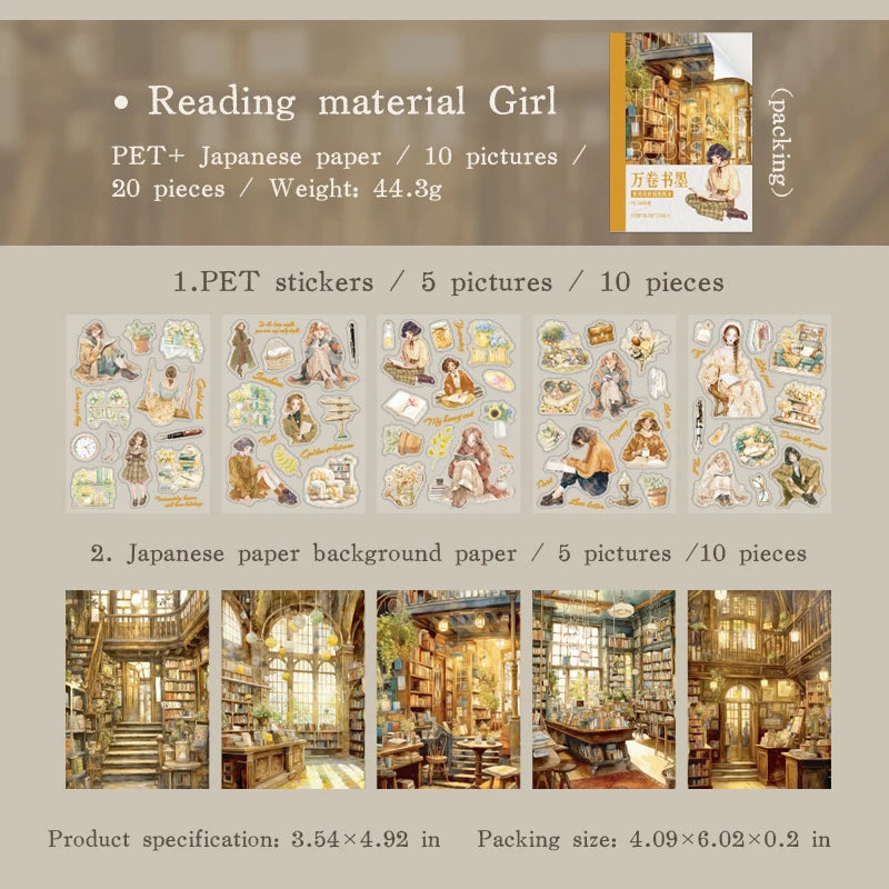 JIANQI 20 pcs Reading girl Series Stickers aesthetic Stick Labels Decorative Scrapbooking material hand made Diy Supplies