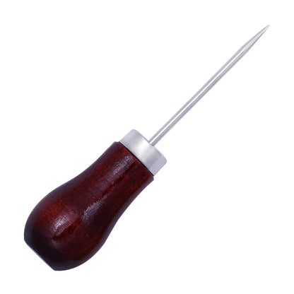 1Pc Complete Awl Set Small Size Wooden Handle Metal Tip Leather Stitching Awls for Home Sewing Leather Making and Hole Punching