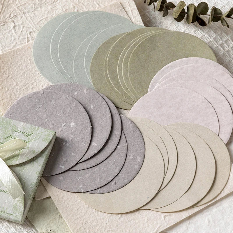 JIANQI 30pcs/lot Memo Pads Material Paper Solid Color Round Junk Journal Scrapbooking Cards Retro Background Decoration Paper