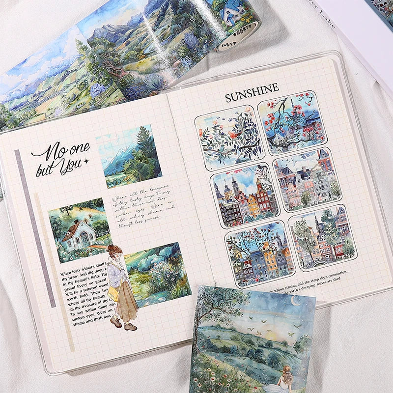 JIANQI 2M/Roll Large size Landscape Tape DIY Scrapbooking Junk Journal Creative Aesthetic Stationery Planner Deco Diary Stickers