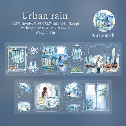 JIANQI 60mm*2m Transparent PET Rainy days Tapes DIY Scrapbook Decor Photo Album Collage Journalling Materials Aesthetics Sticker