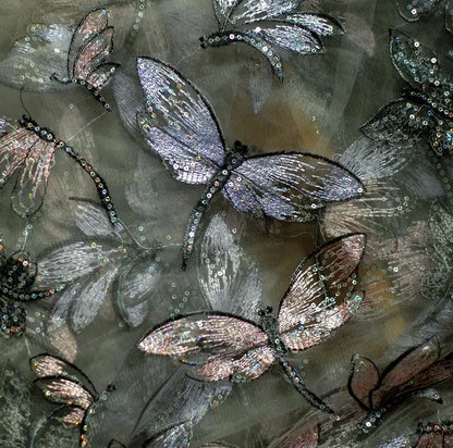 1 Yard Sequins Embroidered Butterfly Dragonfly Lace Fabric for Dress,Diy Tissue Patchwork Sewing Material 150CM Wide