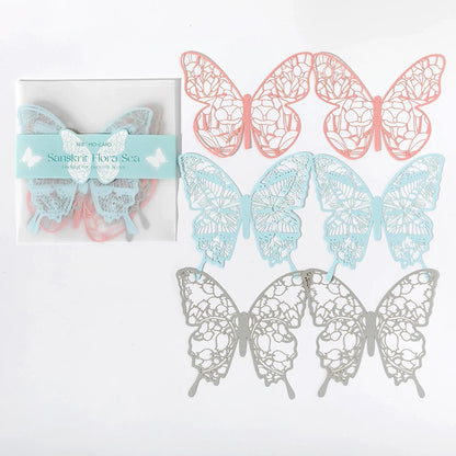 JIANQI 6 Pcs Hollow Butterfly Lace Material Paper INS Romance Butterfly Lace Collage Creative Handbook DIY Decorative Material