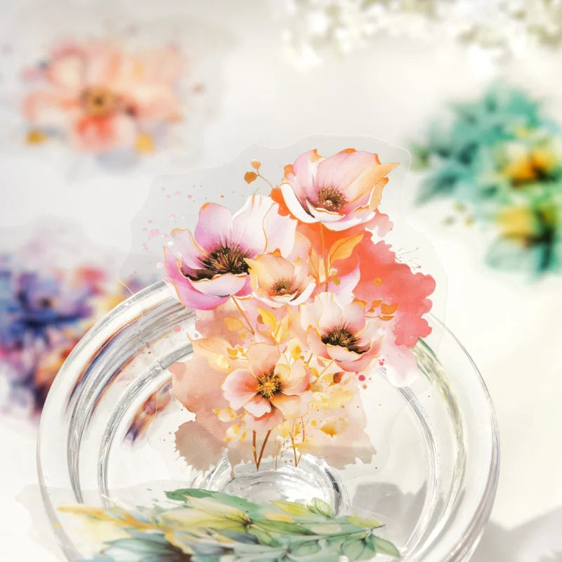 JIANQI 20 Pcs Watercolor flowers Stickers PET sticker package DIY diary decoration sticker album scrapbooking Junk Journal
