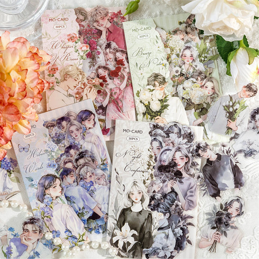 JIANQI 30 pcs Vintage Flower Girl Boy Stickers Decorativ DIY Scrapbooking Materials Art Collage Stationery Aesthetics Stickers