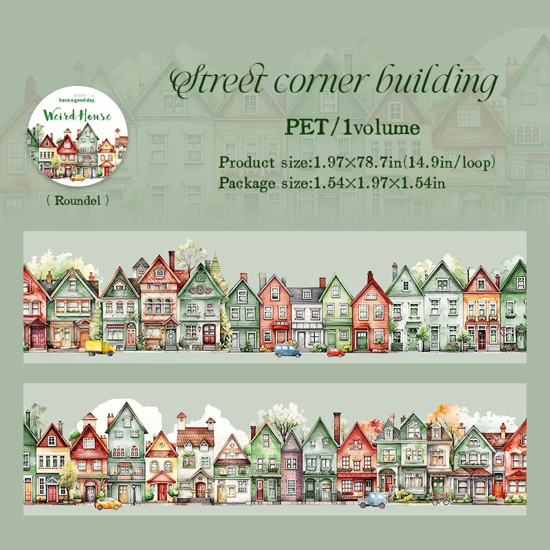 JIANQI 50mm*2m Creative Weird house tapes hand tent DIY Stick Labels Scrapbooking Material Junk Journal Supplies