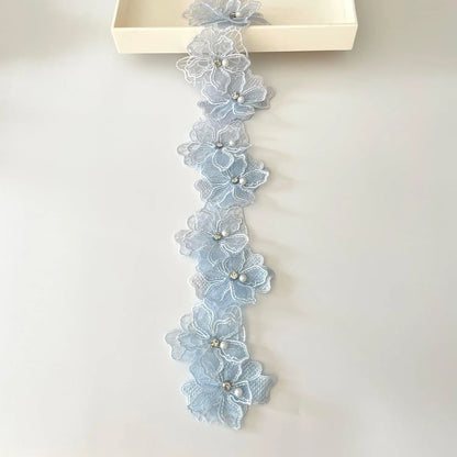 1Yard Multi-Color Pearl Flower Embroidery Lace Fabric Trim DIY Clothing Wedding Decoration Home Sewing Supplies Applique