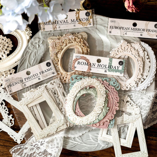 JIANQI 10 pcs Vintage Hollow Out Embossment Material Paper Decorative Hand Made Background Paper Junk Journal Supplies