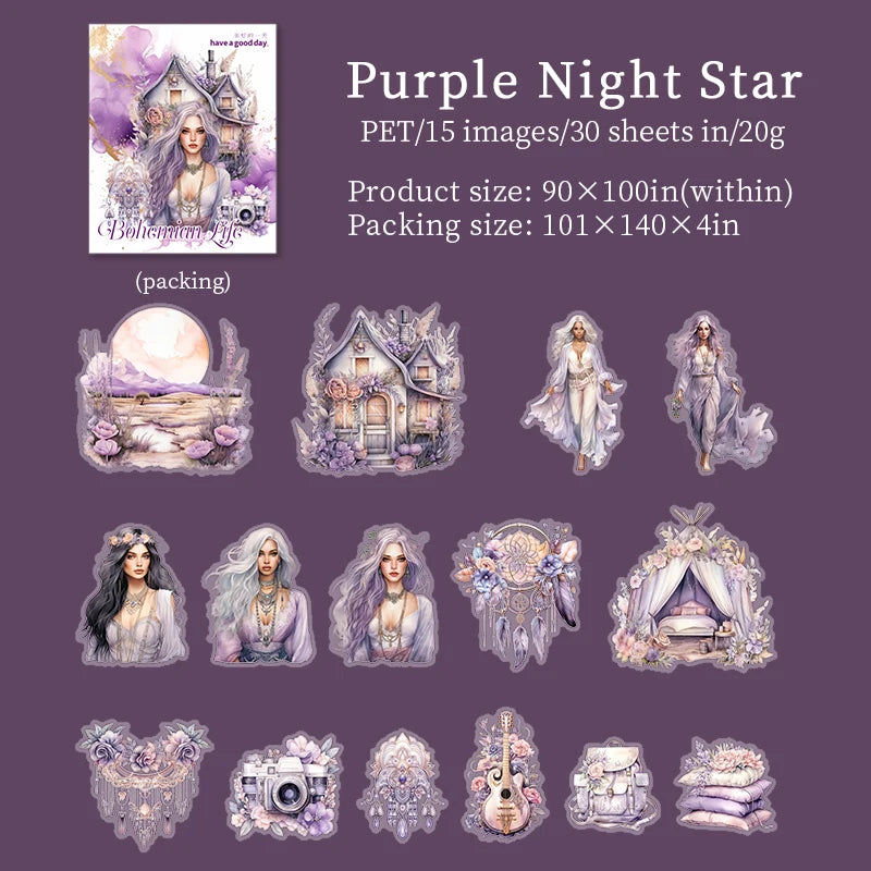 JIANQI 30pcs/pack Bohemian girl PET Stickers DIY Scrapbooking Decor Photo Album Creative Stationery Collage Materials Stickers