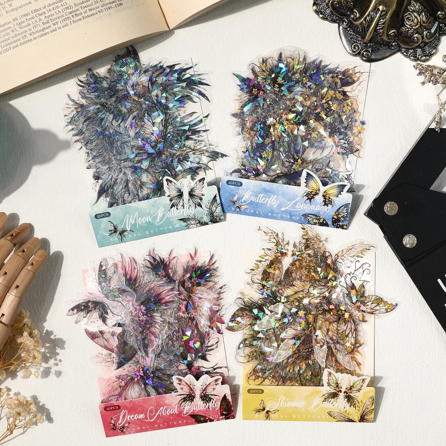 JIANQI 30pcs Butterfly wings PET Sticker pack DIY Scrapbooking Decor Photo Album Creative Stationery Collage Materials Stickers