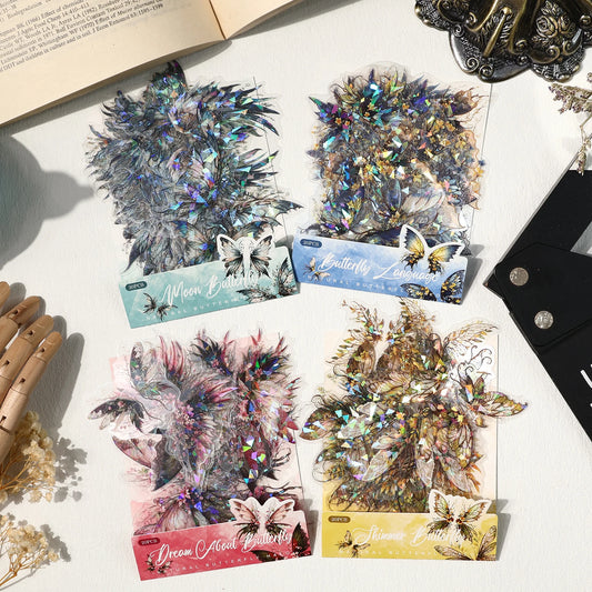 JIANQI 30pcs Butterfly wings PET Sticker pack DIY Scrapbooking Decor Photo Album Creative Stationery Collage Materials Stickers