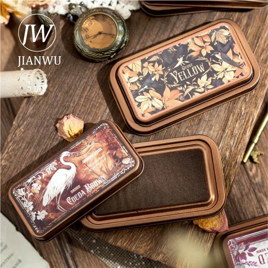 JIANWU Medieval Legend Series Vintage Material Collage Colorful Metal Shell Quick-Drying Ink Pad Creative DIY Journal Stationery