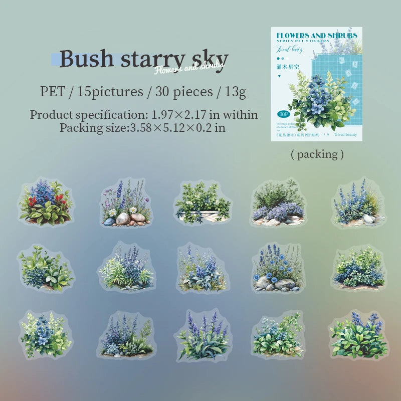 JIANQI 30pcs/pack PET Stickers Flowers and shrubs Decor Junk Journal DIY Srapbooking Creative Stationery Collage Photo Album