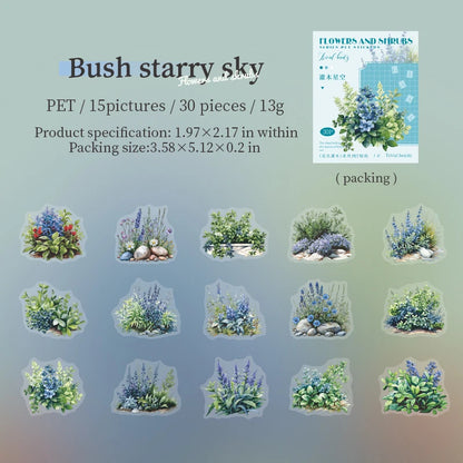 JIANQI 30pcs/pack PET Stickers Flowers and shrubs Decor Junk Journal DIY Srapbooking Creative Stationery Collage Photo Album