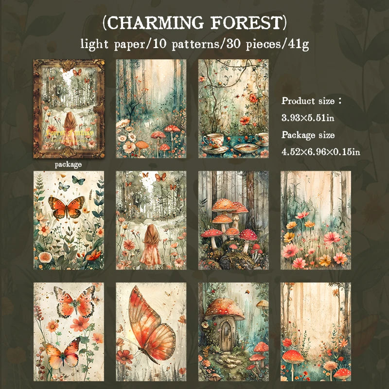 JIANQI 30 pcs Forest fantasy Series Material paper Decorative paper Diy Diary Album Scrapbooking Material Junk Journal Supplie