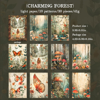 JIANQI 30 pcs Forest fantasy Series Material paper Decorative paper Diy Diary Album Scrapbooking Material Junk Journal Supplie