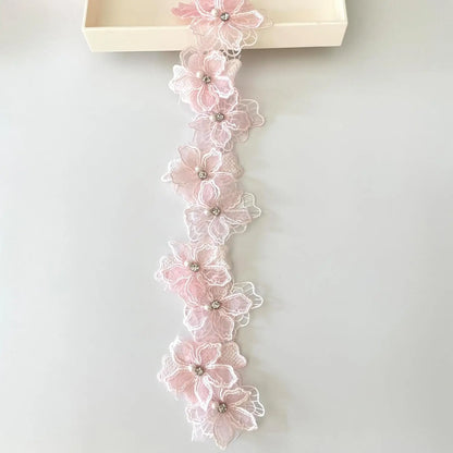 1Yard Multi-Color Pearl Flower Embroidery Lace Fabric Trim DIY Clothing Wedding Decoration Home Sewing Supplies Applique