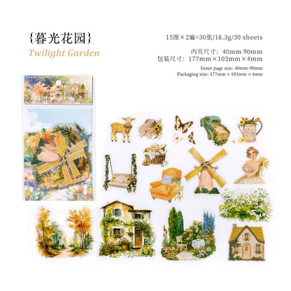JIANQI 30 pcs INS Field life landscape Stickers Diy Diary Scrapbooking Stickers Festival Birthday Party Gift Decorations Labels