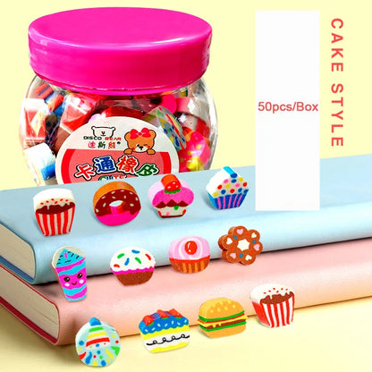 50pcs Cute Rubber Eraser Creative Animal Fruit Pencil Erasers Mini Kawaii Kids Writing Student Stationery Correction Supplies