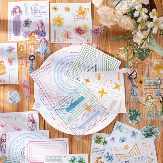 JIANQI 12 Pcs Flowers and Girls Stickers DIY Decorative Decals For Scrapbooking Sticker Pack Labels Junk Journal Supplies