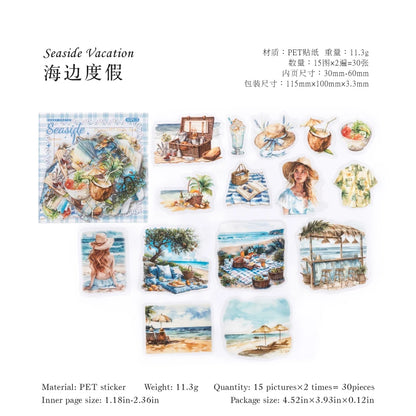 JIANQI 30pcs/pack INS Girls leisure life  Stickers PET Materials Collage Stationery Decor Diary DIY Scrapbooking supplies
