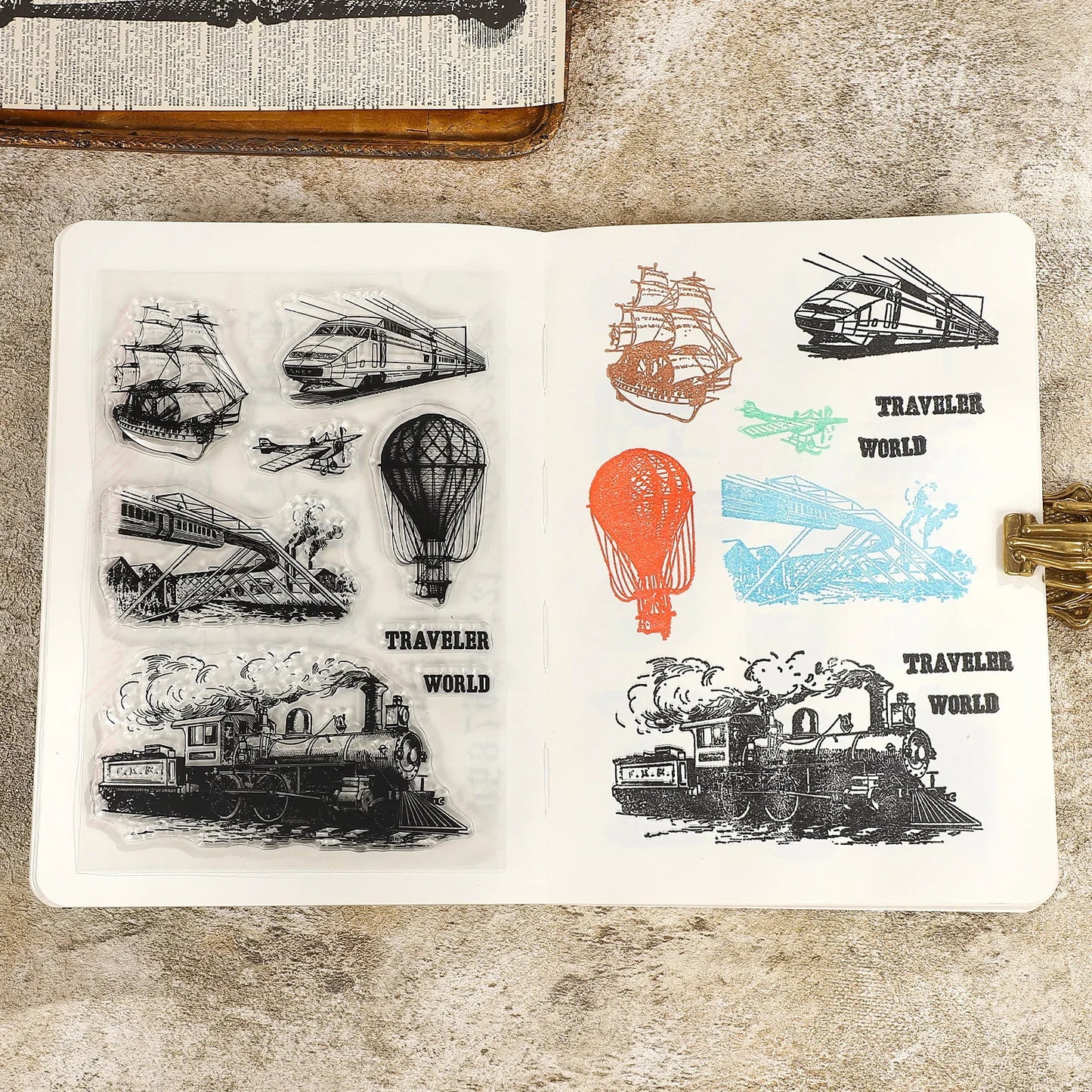 JIANWU Vintage Door Window Hot Air Balloon Material Collage Landscape Transparent Silicone Stamp Creative DIY Journal Stationery
