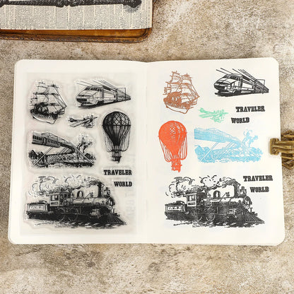 JIANWU Vintage Door Window Hot Air Balloon Material Collage Landscape Transparent Silicone Stamp Creative DIY Journal Stationery