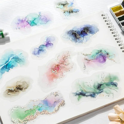 JIANQI 10pcs Hot stamping flower stickers PET Materials Collage Junk Journal DIY Scrapbooking Supplies Aesthetics Decor Sticker