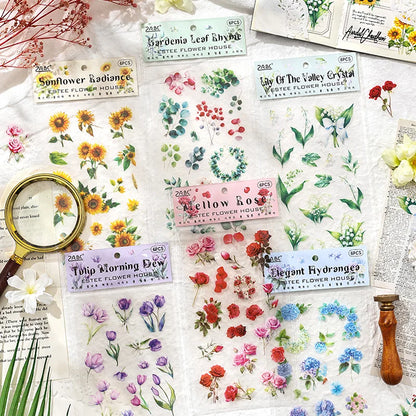 JIANQI 6pcs/pack Plant Flower Stickers PET Material DIY Scrapbooking Collage Junk Journal Planner Deco Stationery Sticker