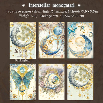 JIANQI 5 Pcs Stars and Moon Stickers Transparent Decorative Decals For Scrapbooking Stick Labels Junk Journal Supplies
