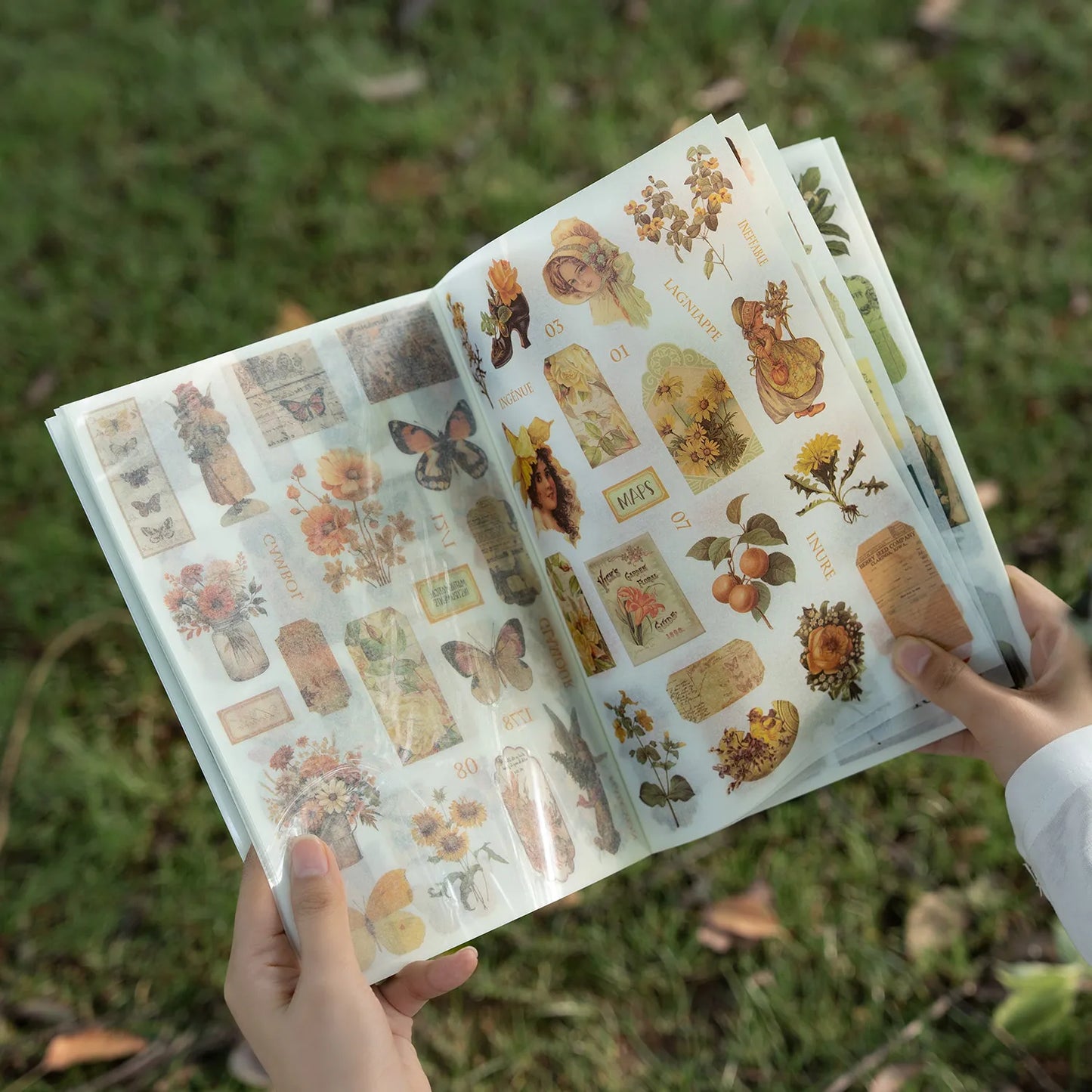 JIANQI 24 PCS Die cut Stickers book Retro butterfly flower Decorative handmade Scrapbooking Material Diary Album Craft Supplies